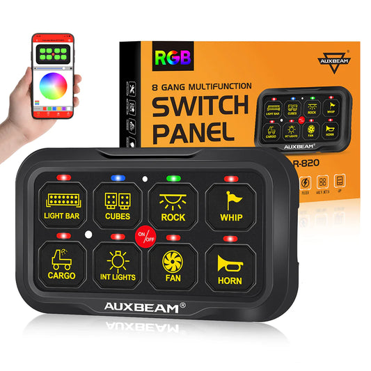 AR-820 RGB SWITCH PANEL WITH APP, TOGGLE/ MOMENTARY/ PULSED MODE SUPPORTED (TWO-SIDED OUTLET)